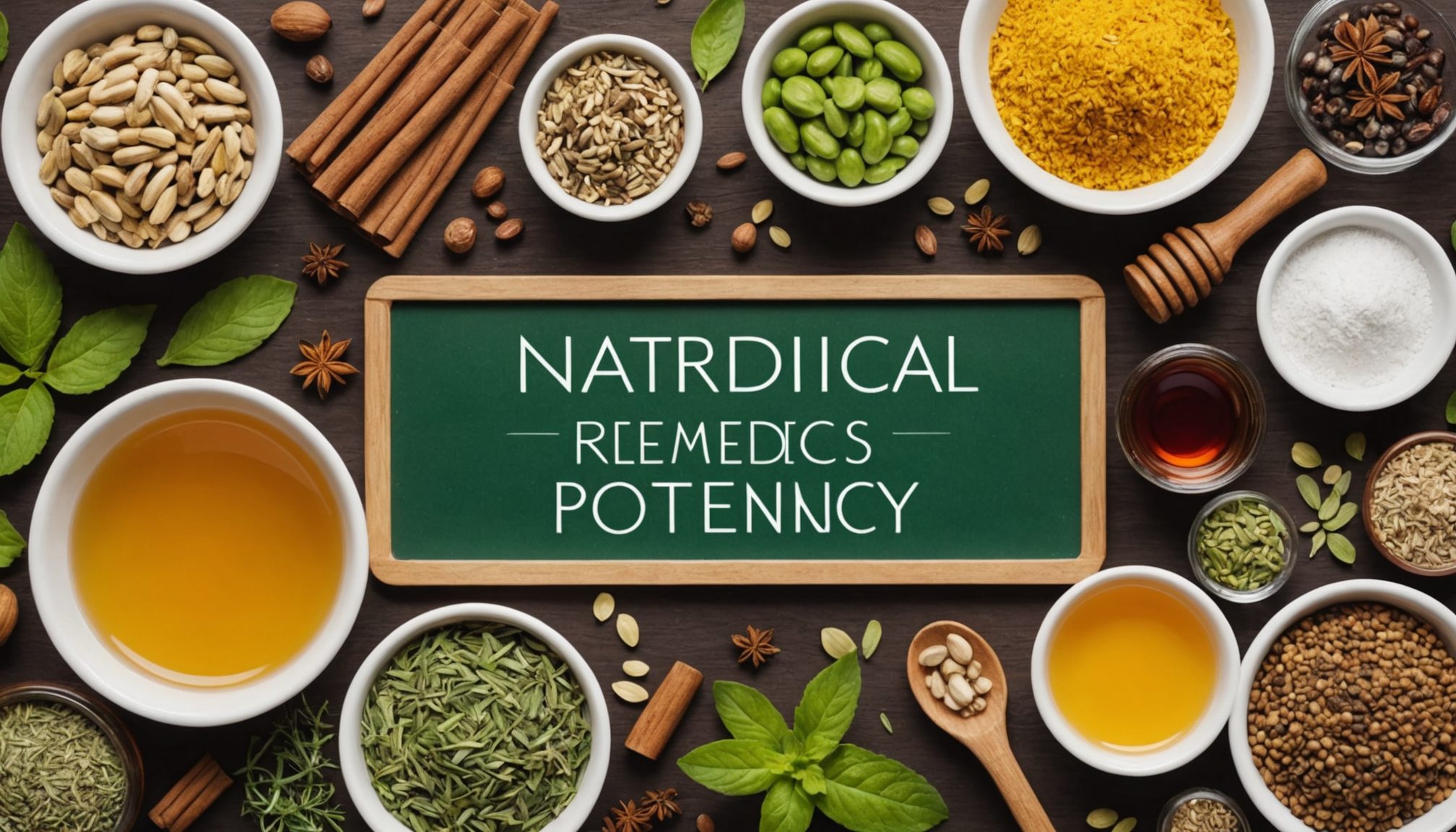 Illustration of herbs, lifestyle habits, and a heart icon symbolizing safe natural approaches to male potency